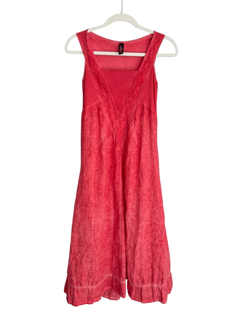 Inizio Linen Midi Flare Tank Dress Sleeveless Deep Orange Made in Italy Medium M